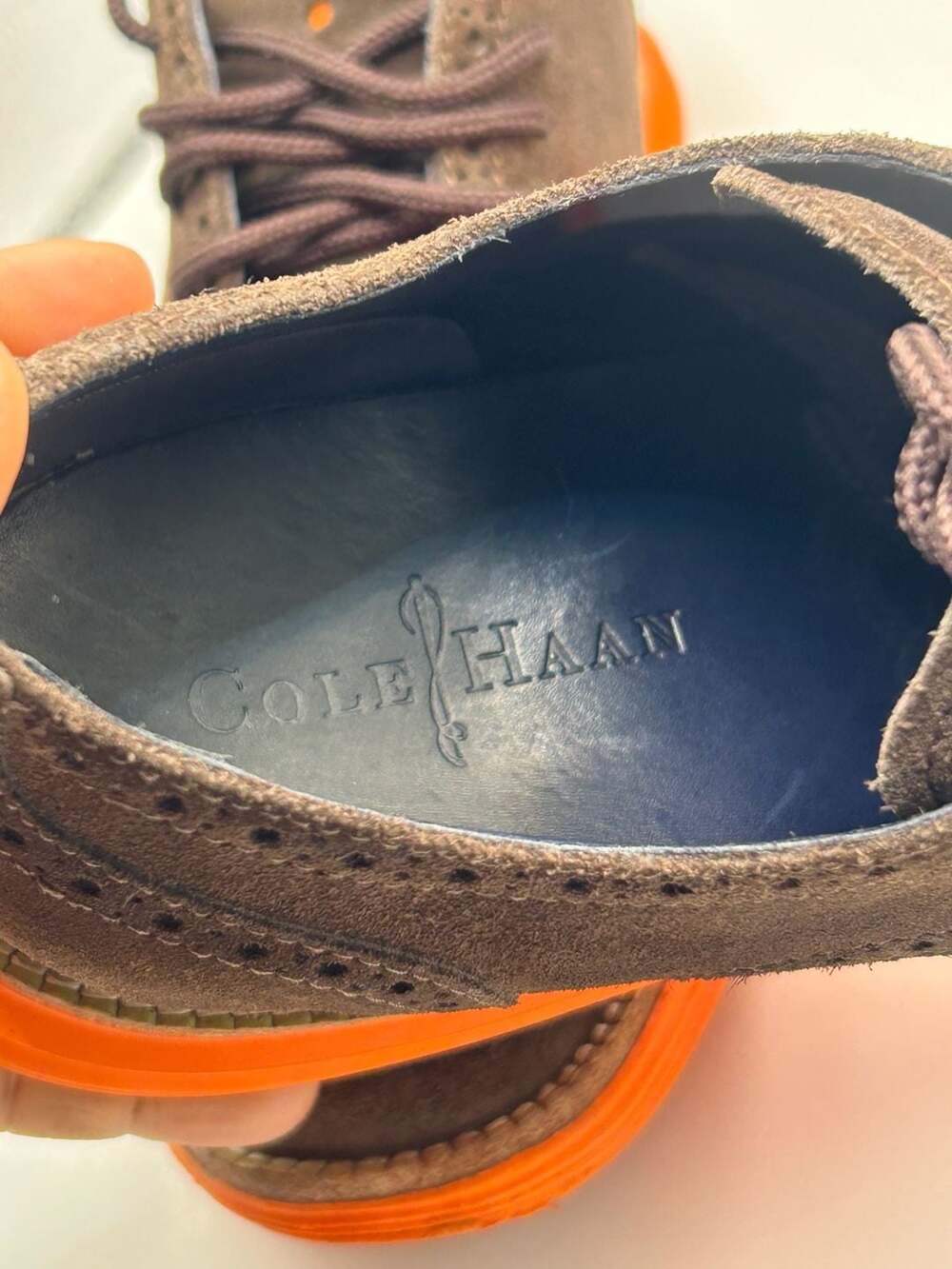 Cole Haan LunarGrand Suede Wingtip Oxford Shoes in Dark Brown and Orange - Picture 7 of 8